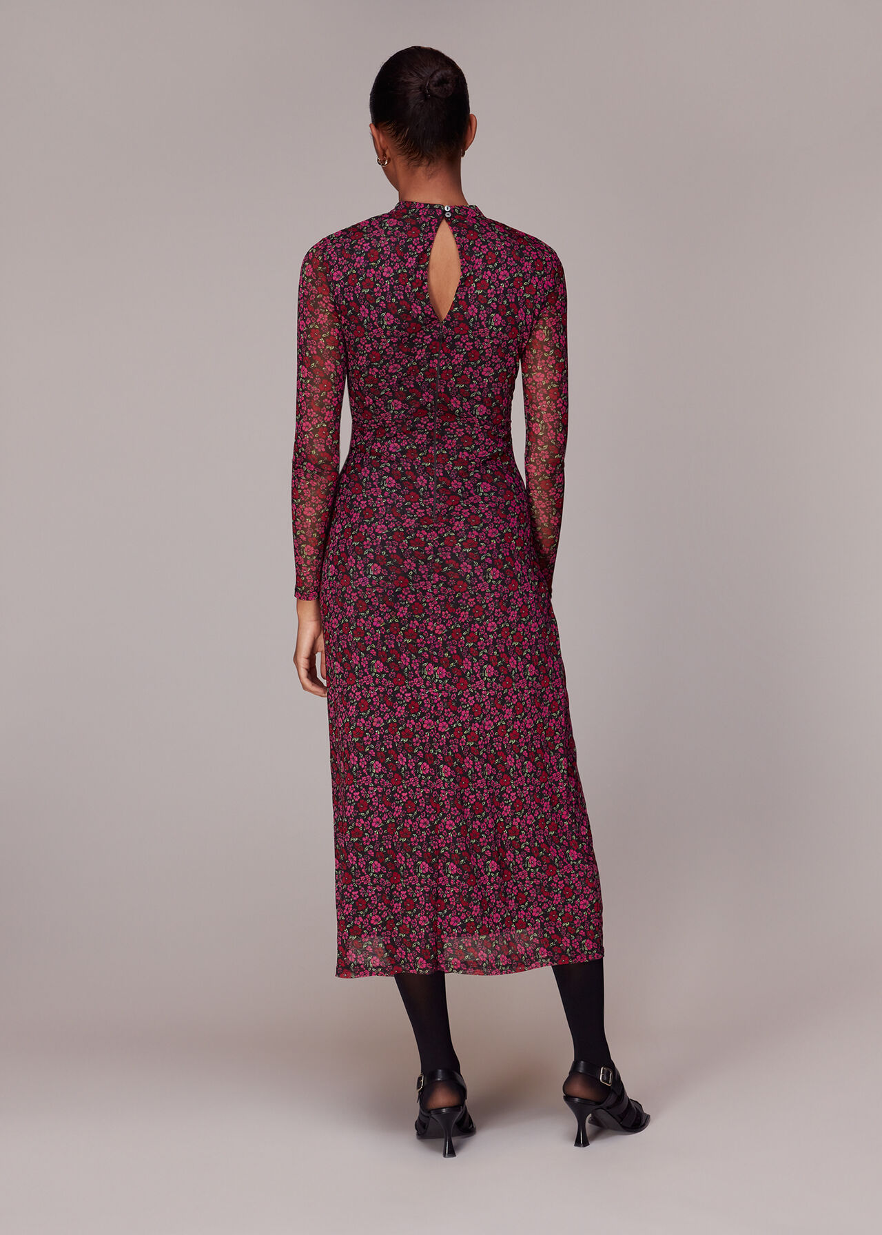Outlined Floral Tie Mesh Dress